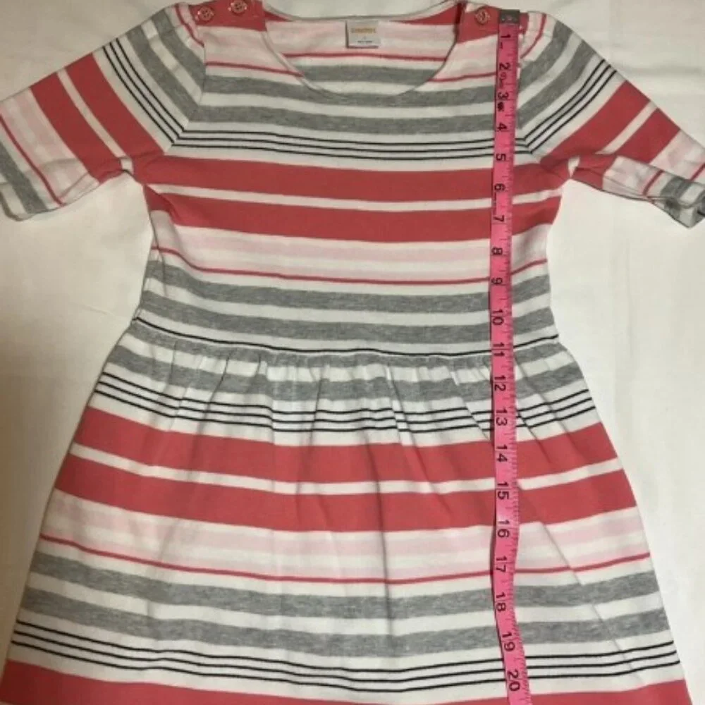 Gymboree Girls Size 8 Kitty in Pink Gray White Stripes Terry Short Sleeve Dress